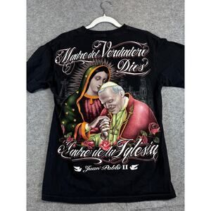 Vintage 90s Madre De La Iglesia John Paul II Virgin Mary Shirt Mens Small Black